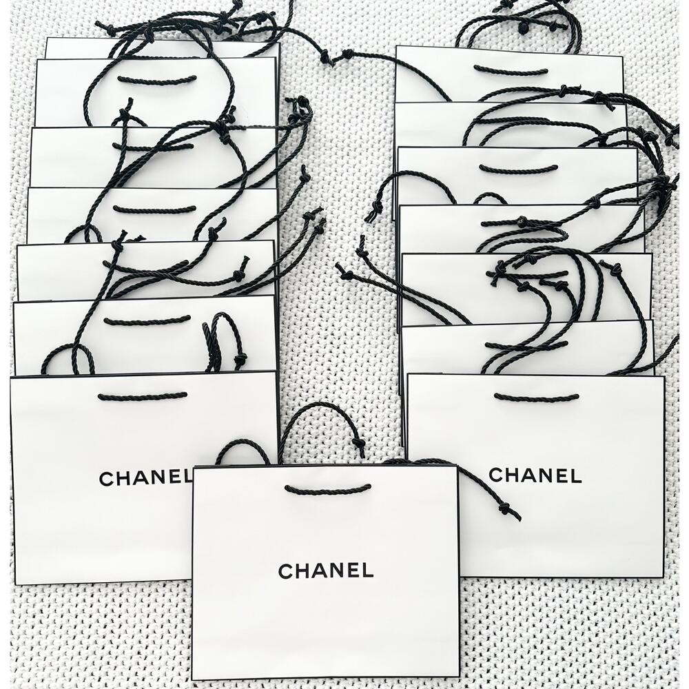 Chanel Bundle Lot of 15 White Black Trim Cosmetic Shopping Bags And Tissue Paper - Picture 1 of 6